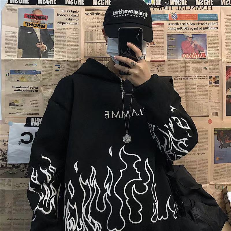Hot Sale, Autumn and Winter Korean Edition Street Harajuku Flame, Hoodie Loose Fleece Sweater