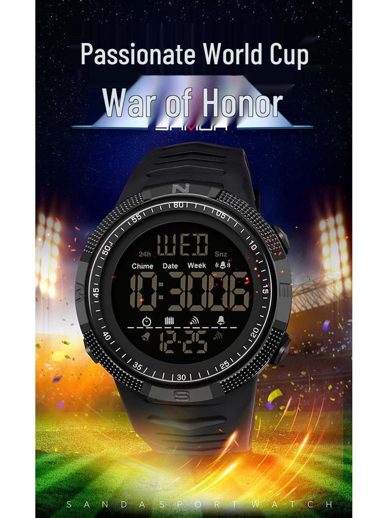 Sanda Мужские светящиеся водонепроницаемые модные электронные часы с большим циферблатом и календарем.