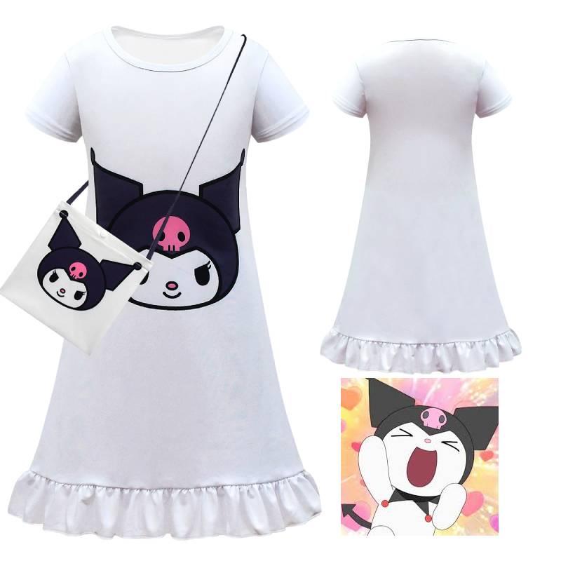 Girls' Cartoon Pattern Kurumi Dress Short Sleeve Suitable For Summer 100-150cm Height