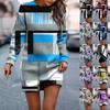 Long Sleeve Dress For Women Casual Printed Pullover Hip Pack Dress Sweater Dress Autumn