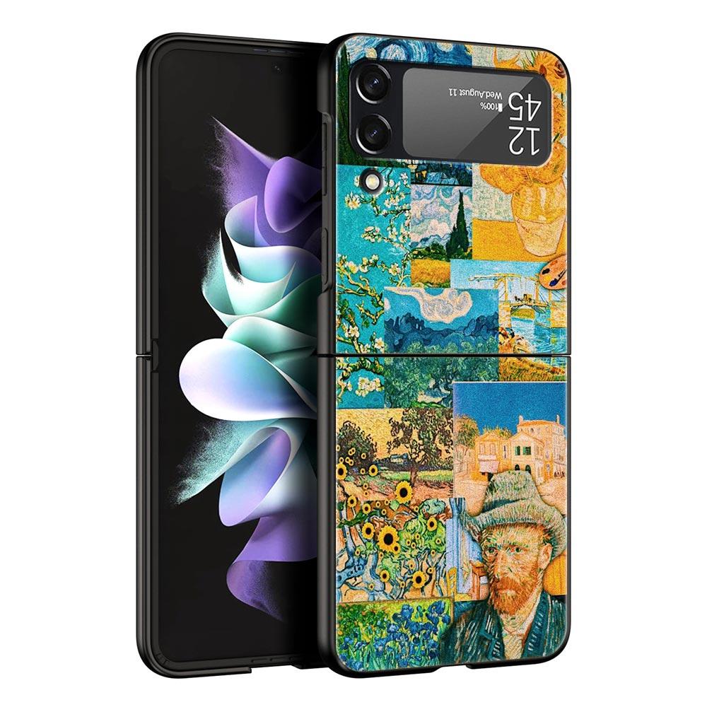 Для Samsung Galaxy Z Flip 3 4 5 Жесткий Черный Складной ПК Чехол для Телефона Мона Лиза Ван Гог Масляная Живопись Искусство Для Samsung Z Flip3 Чехол