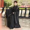 Men's Plus Size Han-Style Black Three-Piece Robe with Waist Skirt and Cross-Collar