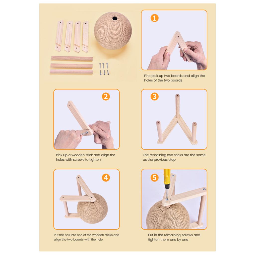 Интерактивная игрушка-когтеточка для кошек средних пород с сизалевой веревкой, прочная деревянная конструкция, шлифовка когтей