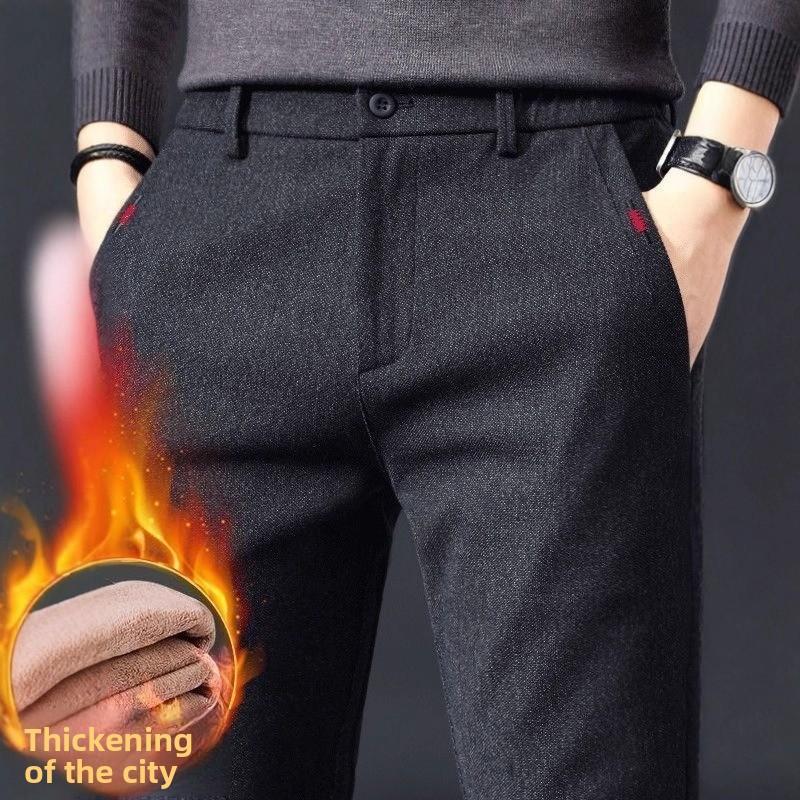 Autumn and winter new men's velvet pants casual pants men's pants trendy brand simple straight polished trousers