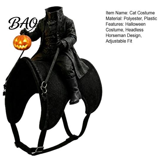 Headless Horseman Cat Costume Costume, Halloween 3D Funny Rider Pet Outfit with Pumpkin Comfortable Accessory Lantern, Adjustable Harness for
