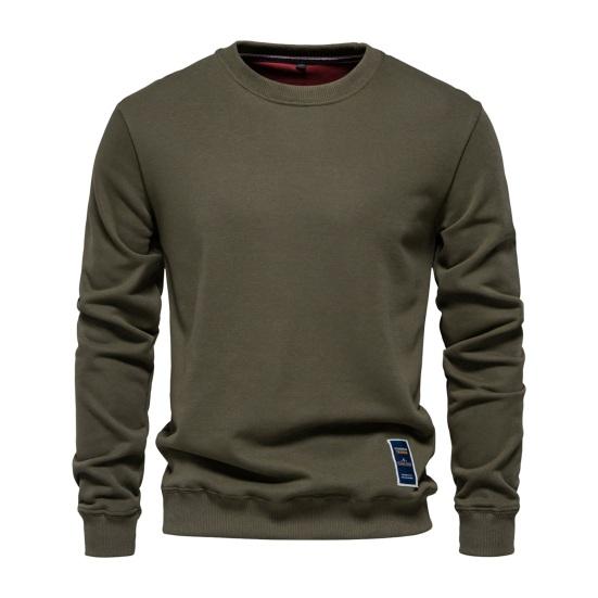 Fall Winter Men Top Loose O Neck Long Sleeves Pure Color Warm Pullover Mid