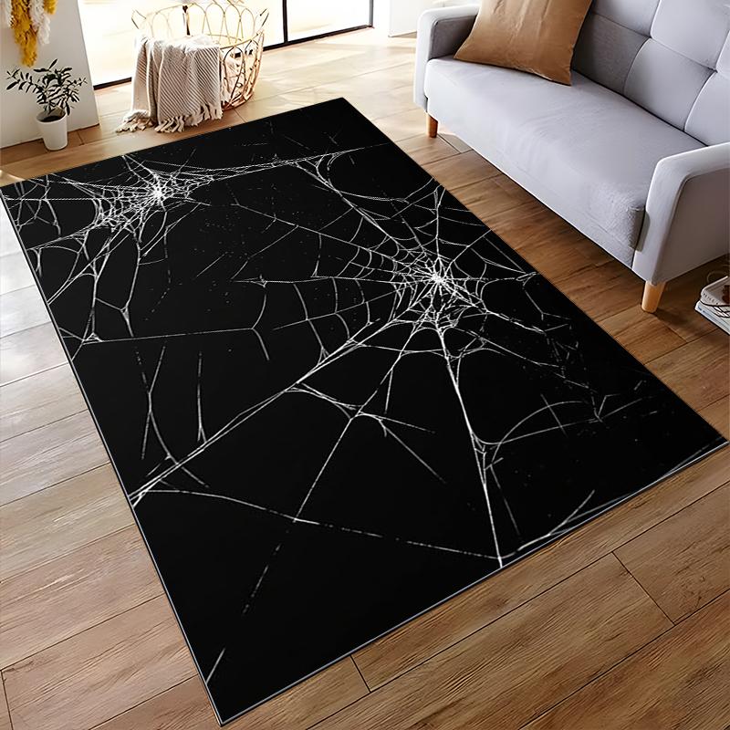 Black Carpet with White Spider Web Design, Halloween Style Decor Suitable for use as an anti-slip for living room bedroom sofas