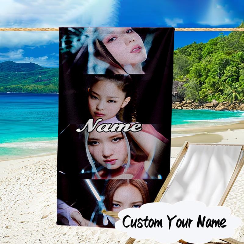 Custom Name Kpop Group Fashion Microfiber Beach Towel Super Soft & Absorbent for Bath, Beach, Travel Bath Time Accessory, Fan gifts