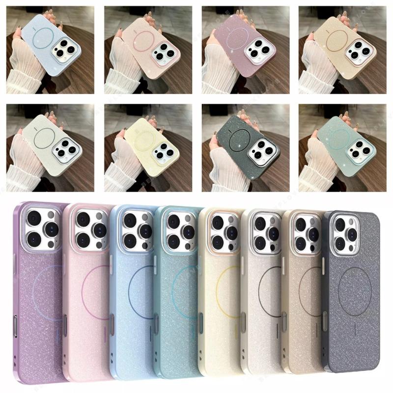 Магнитный Чехол для Телефона для iPhone 17 16 15 14 13 Pro Max Air Plus Для Magsafe Funda Блестящий Блестки Покрытие для Беспроводной Зарядки
