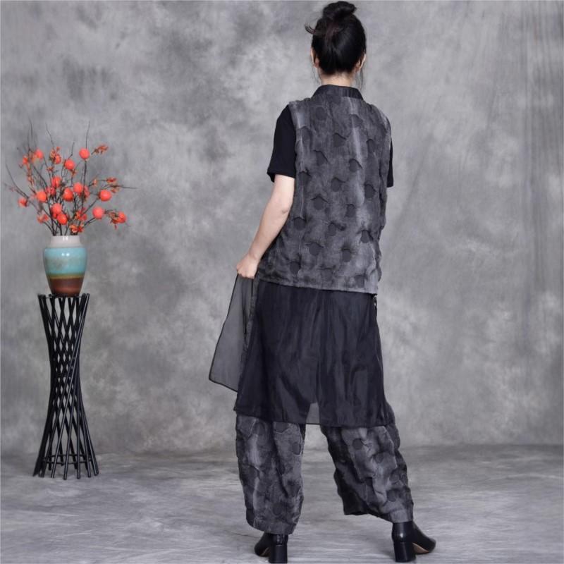 Johnature Women Vintage Sleeveless Spring High Quality Two-piece Set