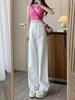 White straight jeans women's spring summer thin thin design wide-leg pants polypropylene trousers button