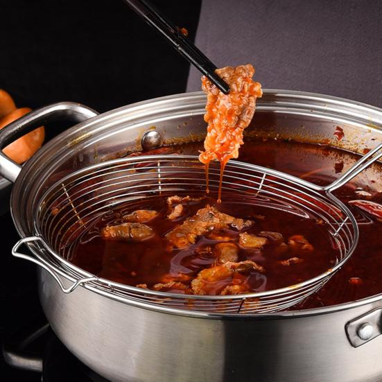 Stainless Steel Colander Easy To Clean Spiral Mesh Skimmer Spoon Anti-scalding Long Handle Strainer for Home