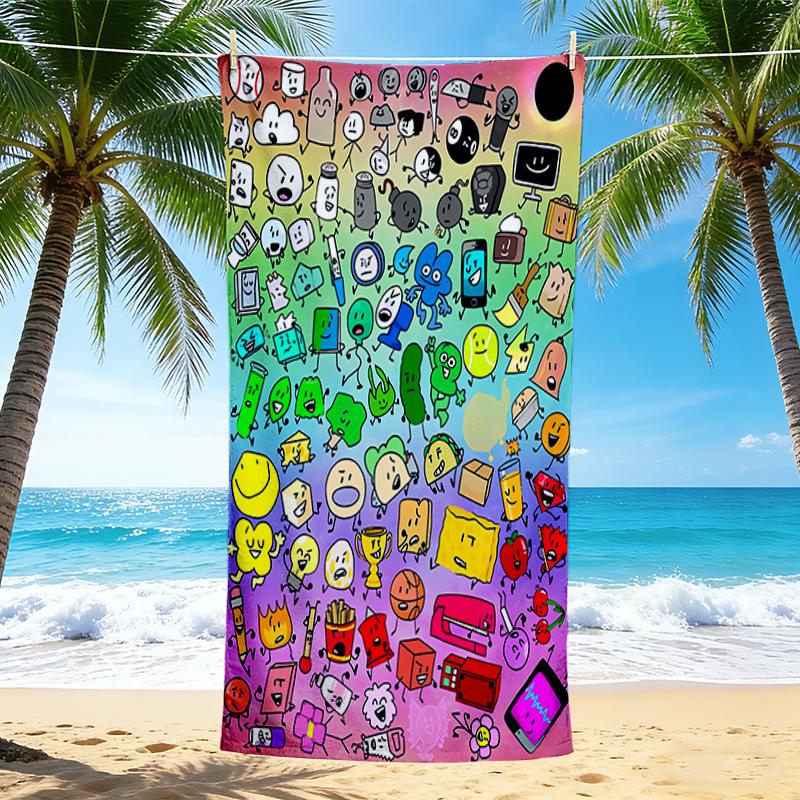1Pc Colorful Cartoon Characters Beach Towel, Quick Dry, Multi-Use for Beach Pool Gym Yoga Home Travel, Christmas, Halloween, Xmas Gift S929614