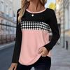 Women Autumn Tops Black and White Alternating Print Causal Long Sleeve T-shirt Top Blouse