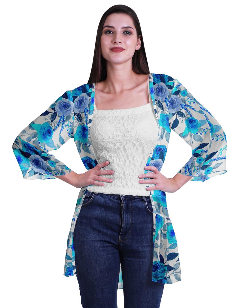 Moomaya Printed Georgette Beach Clothes For Women Short Shrug Cover Up
