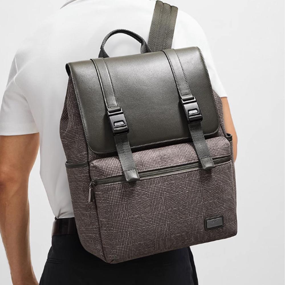 Bvp Glen Check Design Genuine Cowhide Backpack B6041