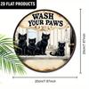 JIT [2D Flat] 1pc Funny Black Cats 'Wash Your Paws' Bathroom Sign, 7.87x7.87 Inches Round Wooden Decorative Plaque & Statues, Frameless Creative