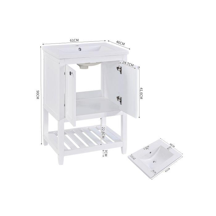 Meuble de salle de bain - MUVOE - 60cm - Lavabo en céramique - Blanc - Design contemporain