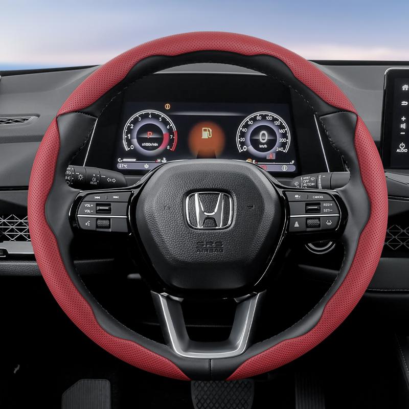 Suitable for Honda's Breathable Holes Leather Steering Wheel Cover Segmented Quick Release Design Non-Slip and Durable Civic Fit 8Th Gen 8 City ajv256