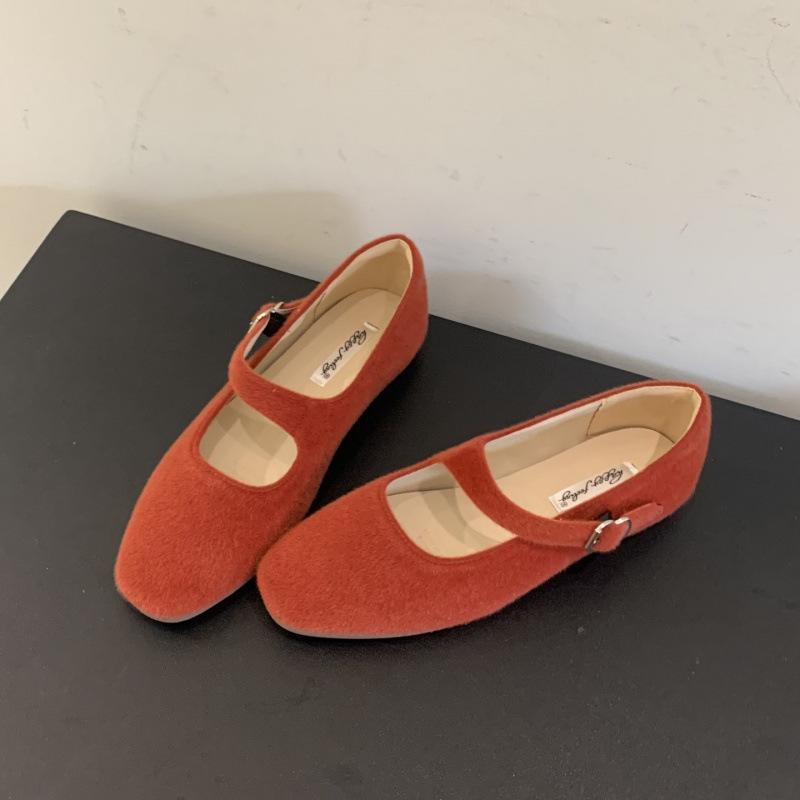 French Retro Red Mary Jane Shoes Women's 2025 New Autumn Temperament Square Head Ballet Flat Bottom Shallow Mouth Single Shoes