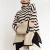 Women's High Neck Knitted Sweater - Retro Striped Design, Loose Fit, Autumn/Winter 2023, Korean Style.