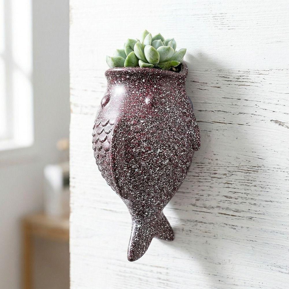Rustic Style Fish Ornaments No-Drill Wall Mounted Planter Unique Decorative Floral Ware  Outdoor