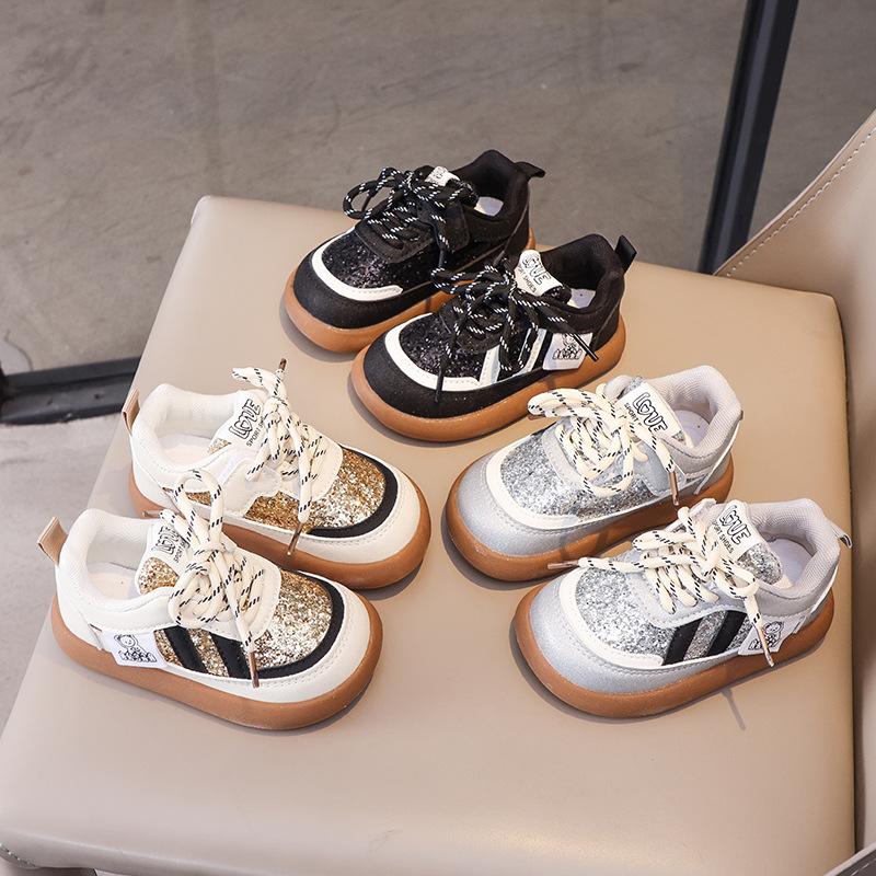 Kids Sneakers Spring Autumn Boys Preppy Casual Shoes Girls Sequin Velcro Skate Shoes Comfortable Non Slip