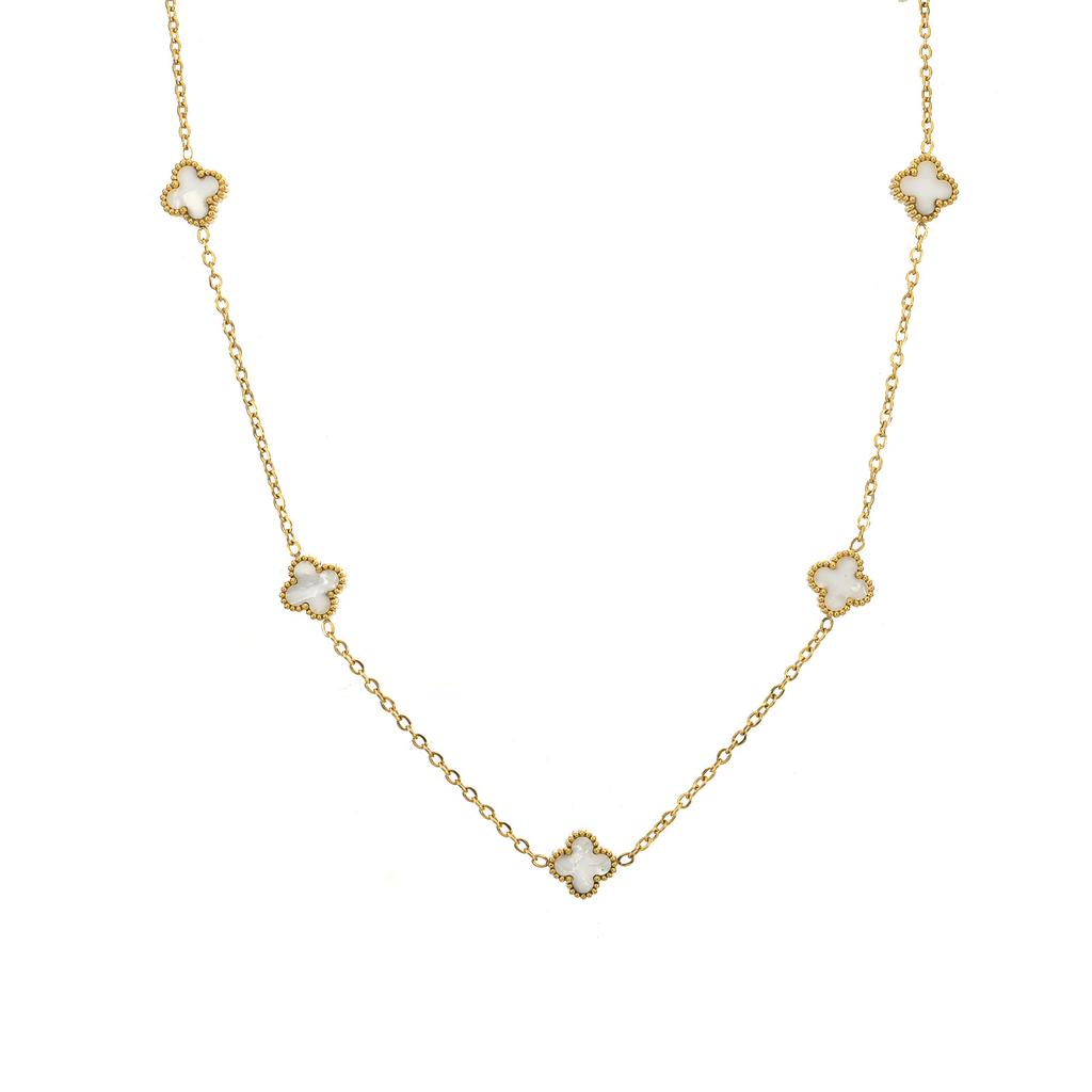 9MM Titanium Steel Four-leaf Clover Shell 5 Flowers Necklace Women's New Light Luxury Hundred Lock Bone Chain Shell Collar Jewelry