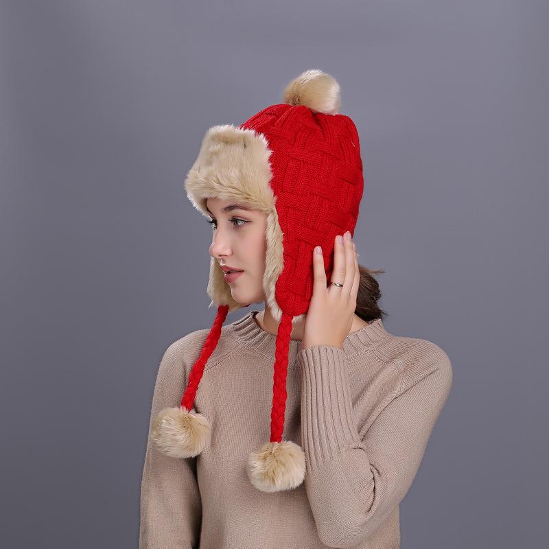 Осенне-зимняя новая клетчатая защитная шапка для ушей Lei Feng, плюшевая шапка для улицы, осенне-зимняя вязаная шерстяная шапка