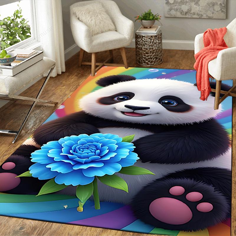 1Pc Panda Blue Flower Rug, Office Carpet Indoor Outdoor Doormat, Non-Slip, Comfortable, Living, Christmas Halloween, Xmas Gift G1114
