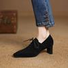 Krazing Pot Sheep Suede Autumn Winter Shoes Stiletto Med Heels Lace Up Size 43 Size 42 Pointed Toe Deep Mouth Pumps
