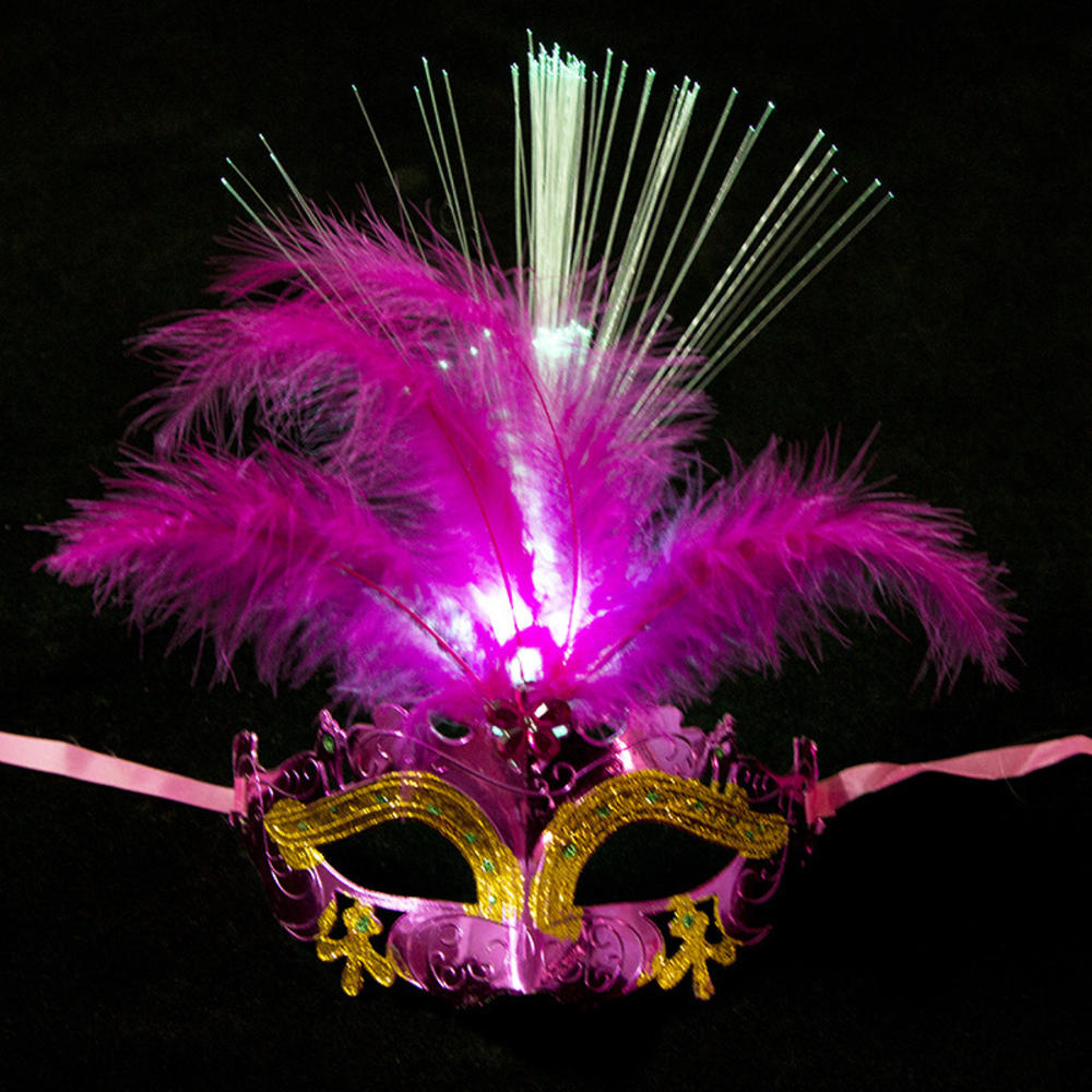 Women LED Party Mask Masquerade Luxury Peacock Feathers Half Face Mask Cosplay Costume Venetian Mask