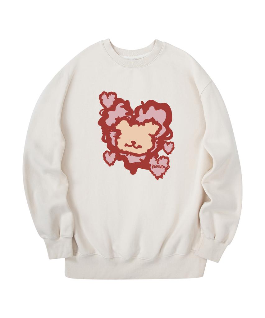RADINEO Fluffy Heart Bear Sweatshirt Cream