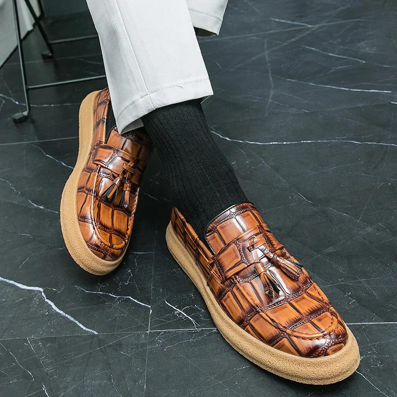 Модные британские классические кожаные повседневные туфли мужские удобные фирменные лоферы мужские туфли на платформе без застежек мужская обувь мокасины мужские