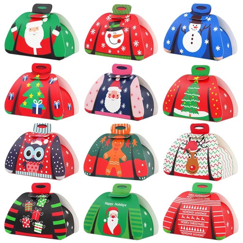 24PCS Assorted Design Christmas Candy Box Holiday Pattern Cartoon Sweater Box Holiday Party Favor