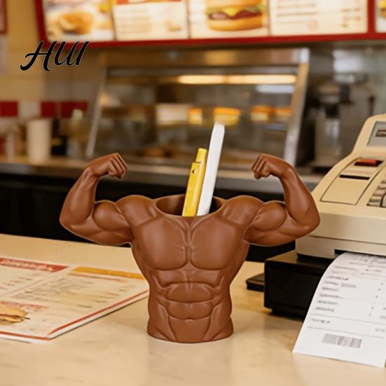 Fitness Desk Organizer 3D Printed Pen Holder, Muscular Man Figure, Creative Makeup Brush Holder for Pens And Brushes, Funny Enthusiast Gift