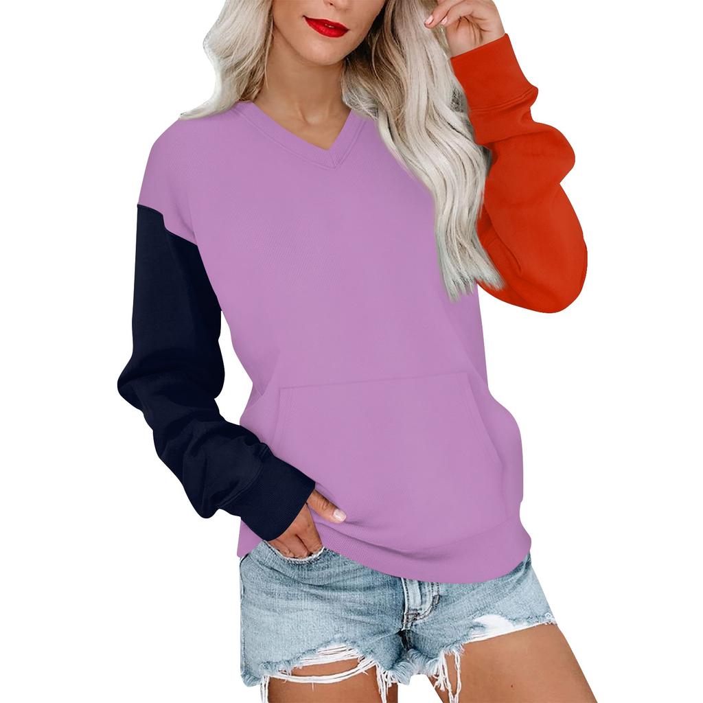 Женская повседневная модная цветная стеганая толстовка с V-образным вырезом и длинным рукавом, легкий пуловер с карманами