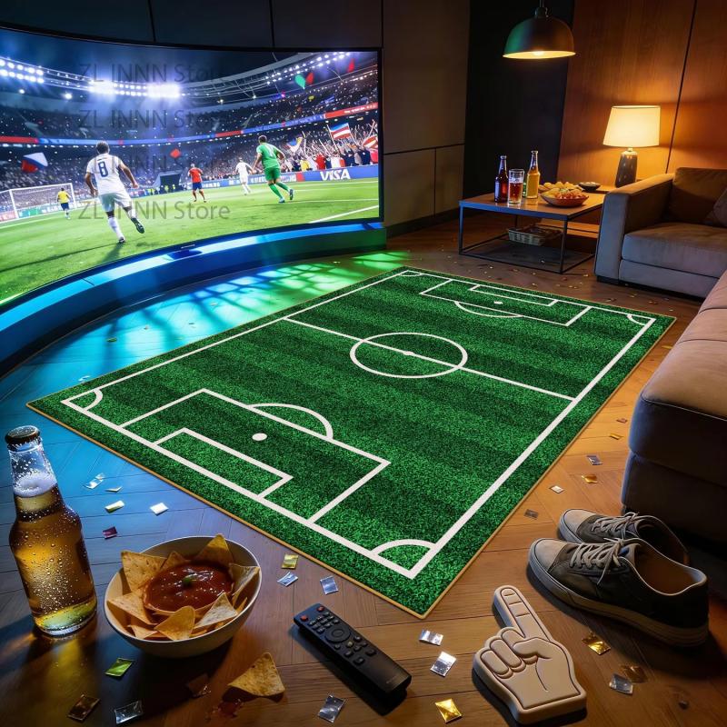 Football Pitch Shaped Large Area Rug Non Slip Stain Resistant Mat Sports Fan Party Game Room Living Room Home Decor