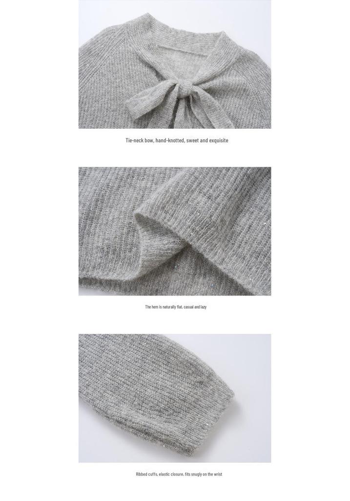 Silver Star Willow Catkins Mohair & Alpaca Ribbon Sweater Top for Women - Autumn/Winter Collection (30 Sticks)
