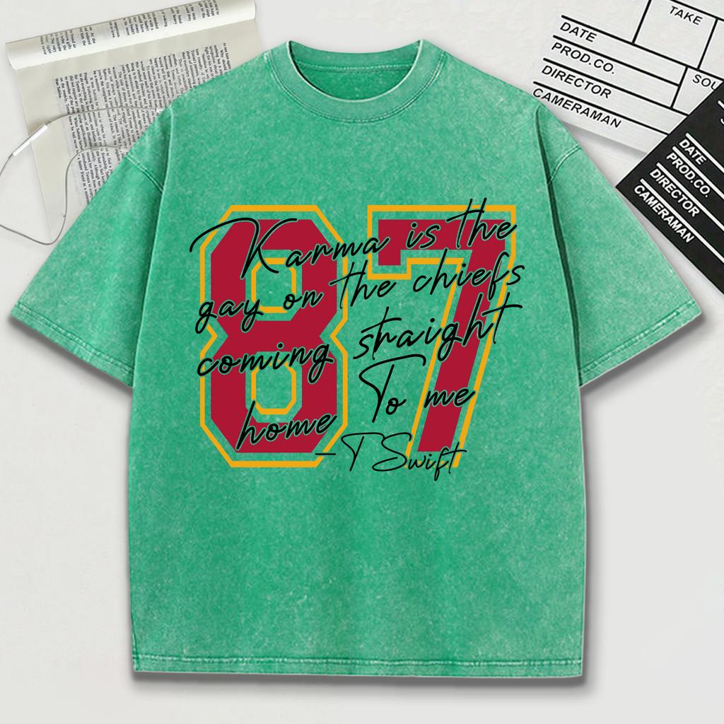 Красная футболка с принтом номера 87, выстиранная, мужская, свободная, мягкая, удобная, хлопковая, с коротким рукавом, унисекс, с круглым вырезом, уличная одежда