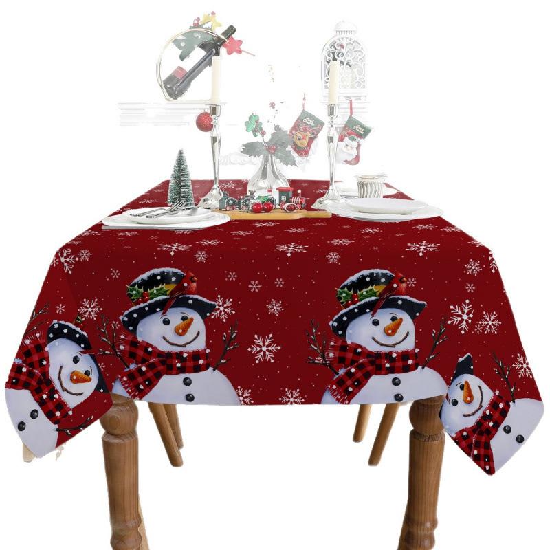 Christmas Polyester Tablecloth Snowman Print Decorative Cloth Light And DirtResistant Restaurant Atmosphere Decorative Long Tablecloth