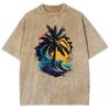 Coconut Tree Landscape Print Women's T-Shirt Washed Denim Oversized Loose Half Sleeve Unisex Couple Quality Top
