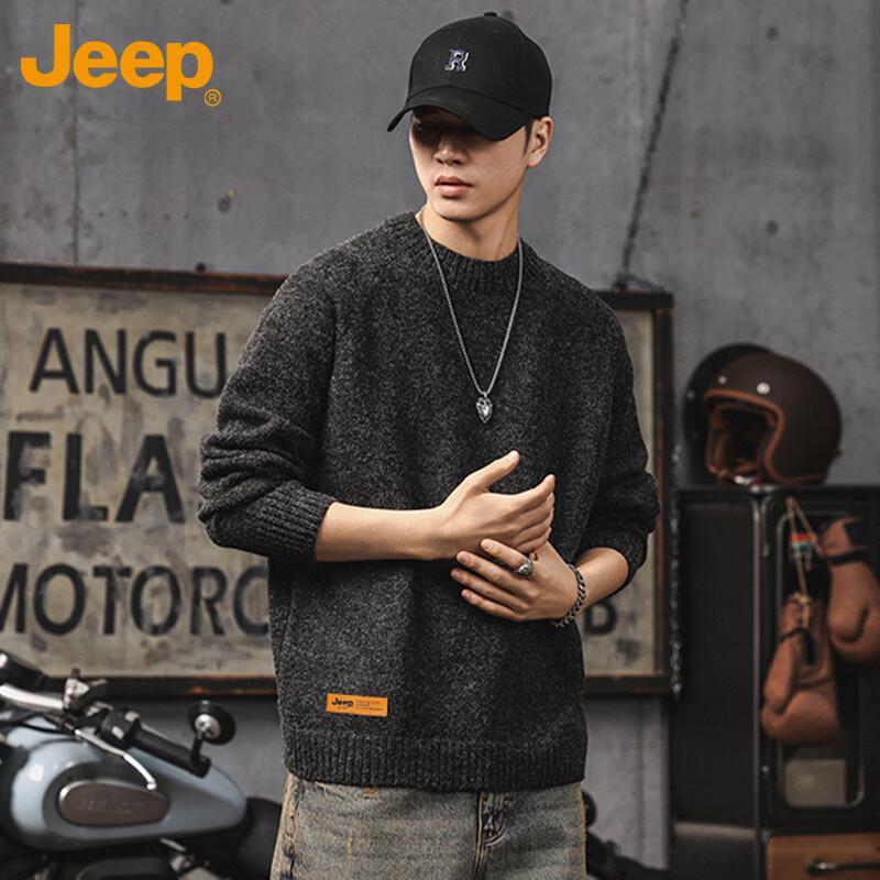 Jeep Men's Thickened Round Neck Knit Pullover Sweater