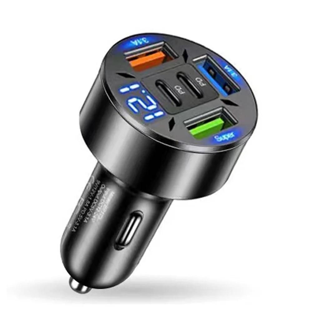 Автомобильное зарядное устройство 66 Вт QC 3.0 USB Type-c Быстрая зарядка 5 портов USB A+USB C Быстрая зарядка Адаптер прикуривателя Для IPhone