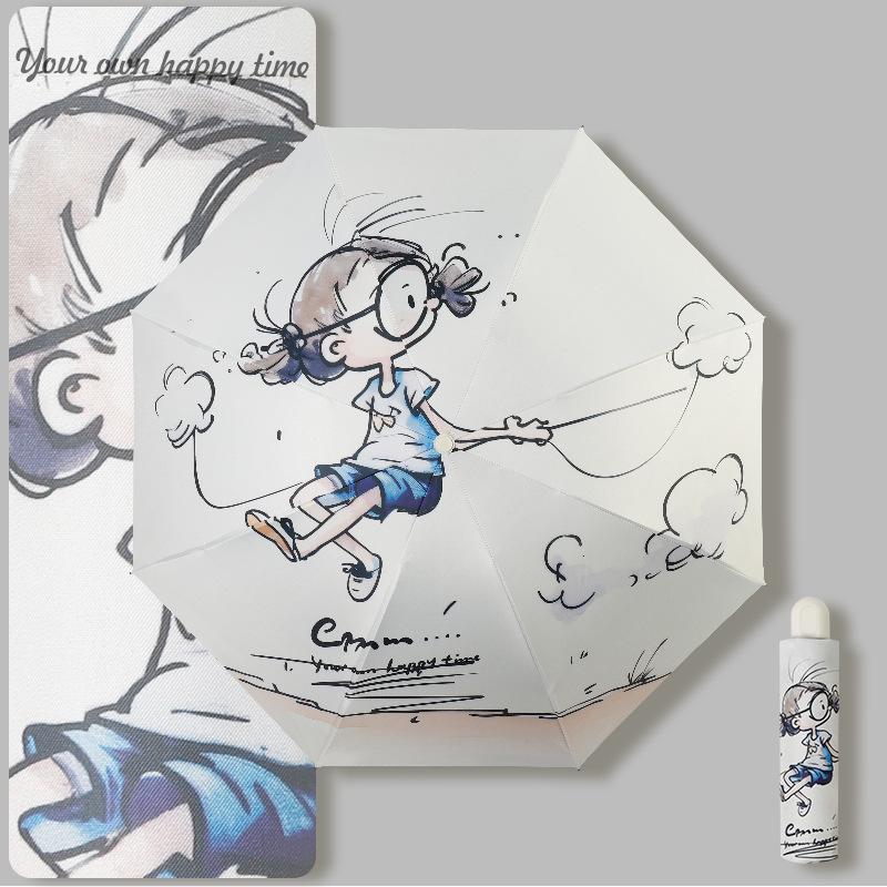 Складной черный пластиковый зонт двойного назначения с 8 спицами, автоматический, симпатичный