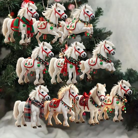 Элегантные белые деревянные украшения в виде лошадей, декор для рождественской елки с подвесными веревками, деревенские праздничные украшения