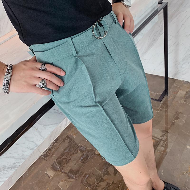 Летние облегающие шорты для костюма, мужские деловые повседневные офисные шорты, однотонные тонкие брюки длиной до колена в английском стиле