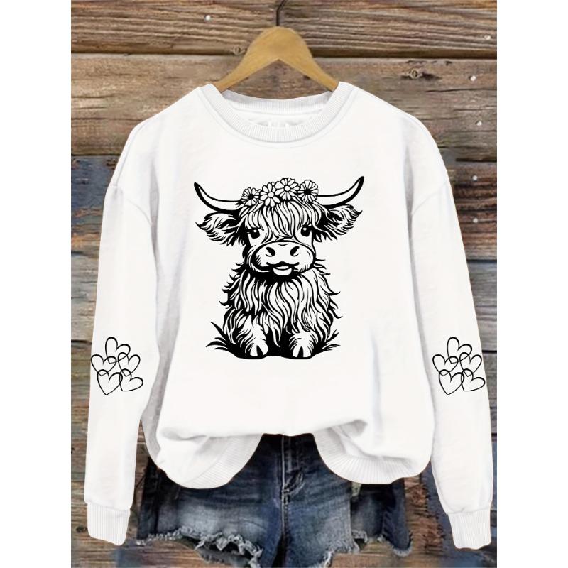 Cow theme printed loose round neck Sanluo fashionable women's sweatshirt