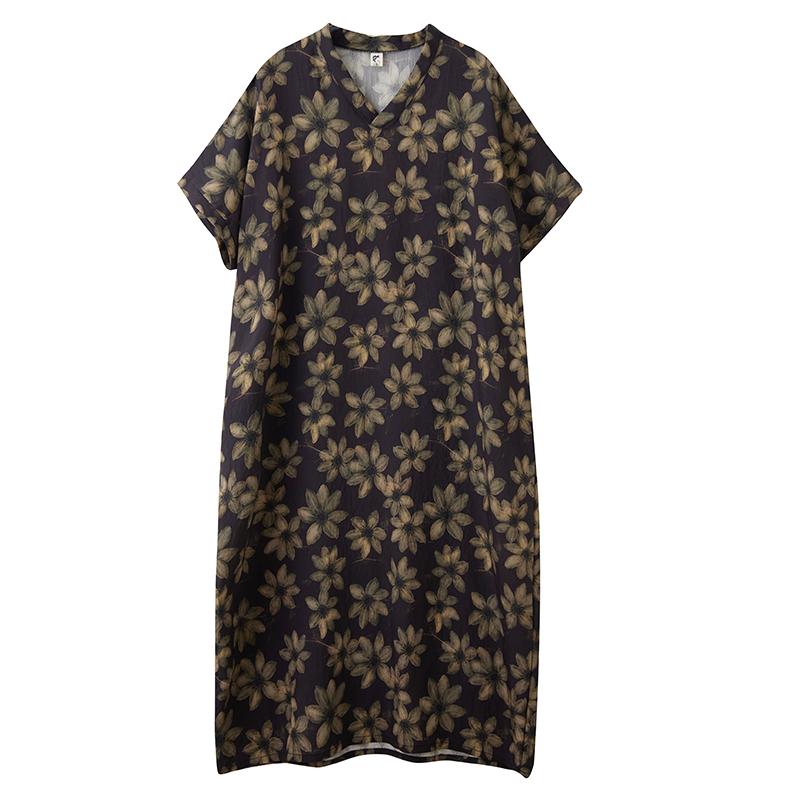 DIMANAF 2025 Летнее Женское Платье Большого Размера Свободного Кроя Новое Базовое Цветочное Винтажное Принтованное Длинное Платье Повседневное Платье Макси