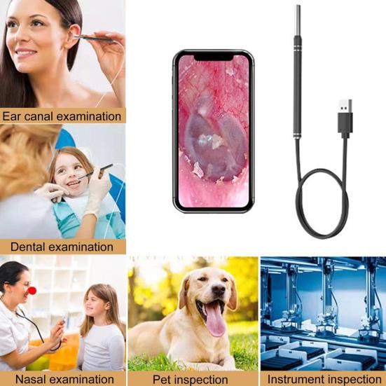 Визуальный ушной инструмент Высокоточная камера 6 светодиодных ламп с бусинами Эндоскопический инструмент для ушных ушей Зарядка через USB Умный визуальный очиститель ушей Инструмент для удаления воска Инструмент для ухода за ушами